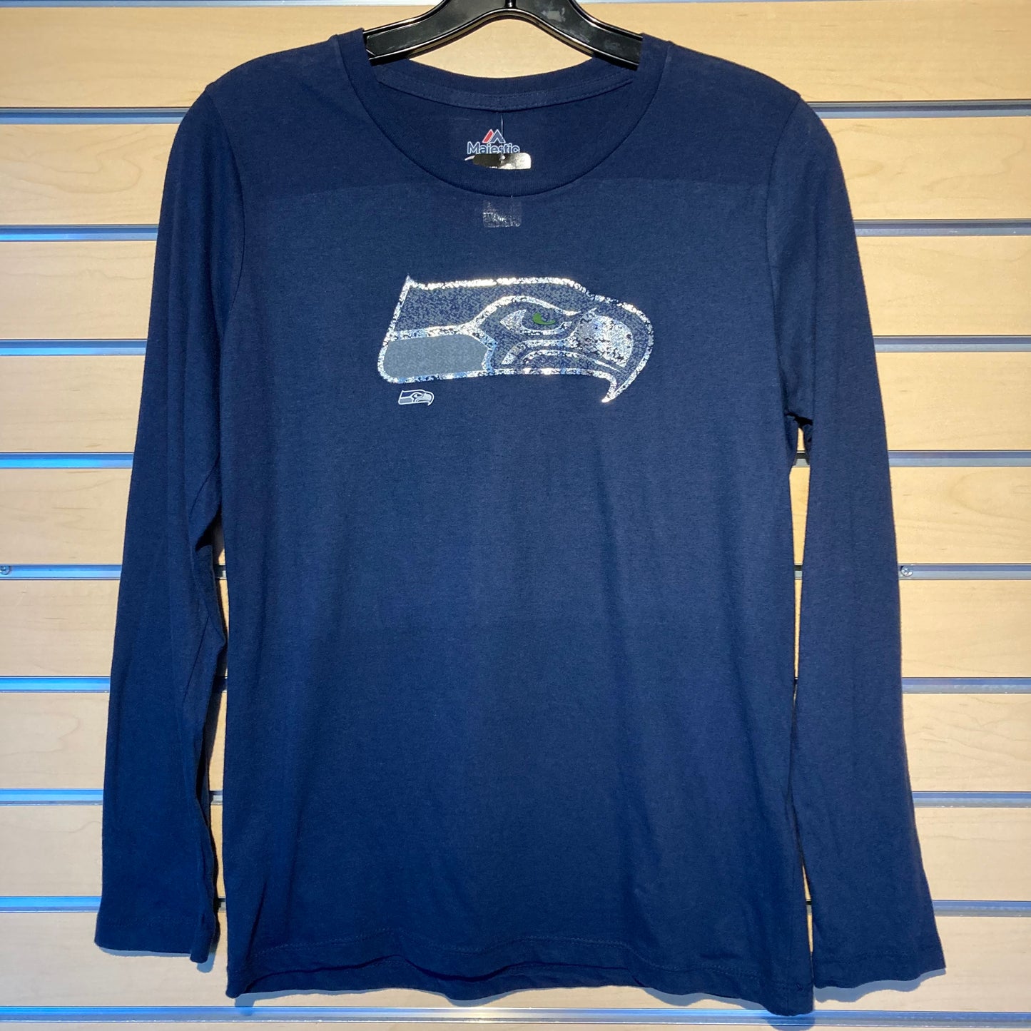 Women's Seahawks Sparkle Logo Navy Long Sleeve Tee
