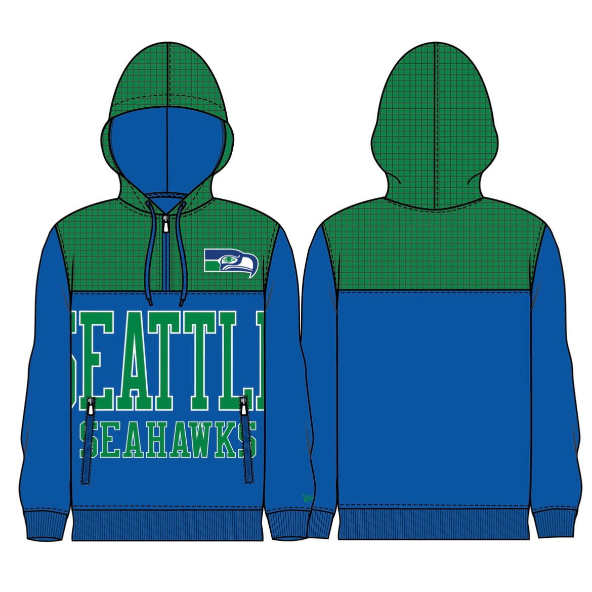 Seahawks Retro DryTek Wordmark 1/4 Zip Hooded Sweatshirt