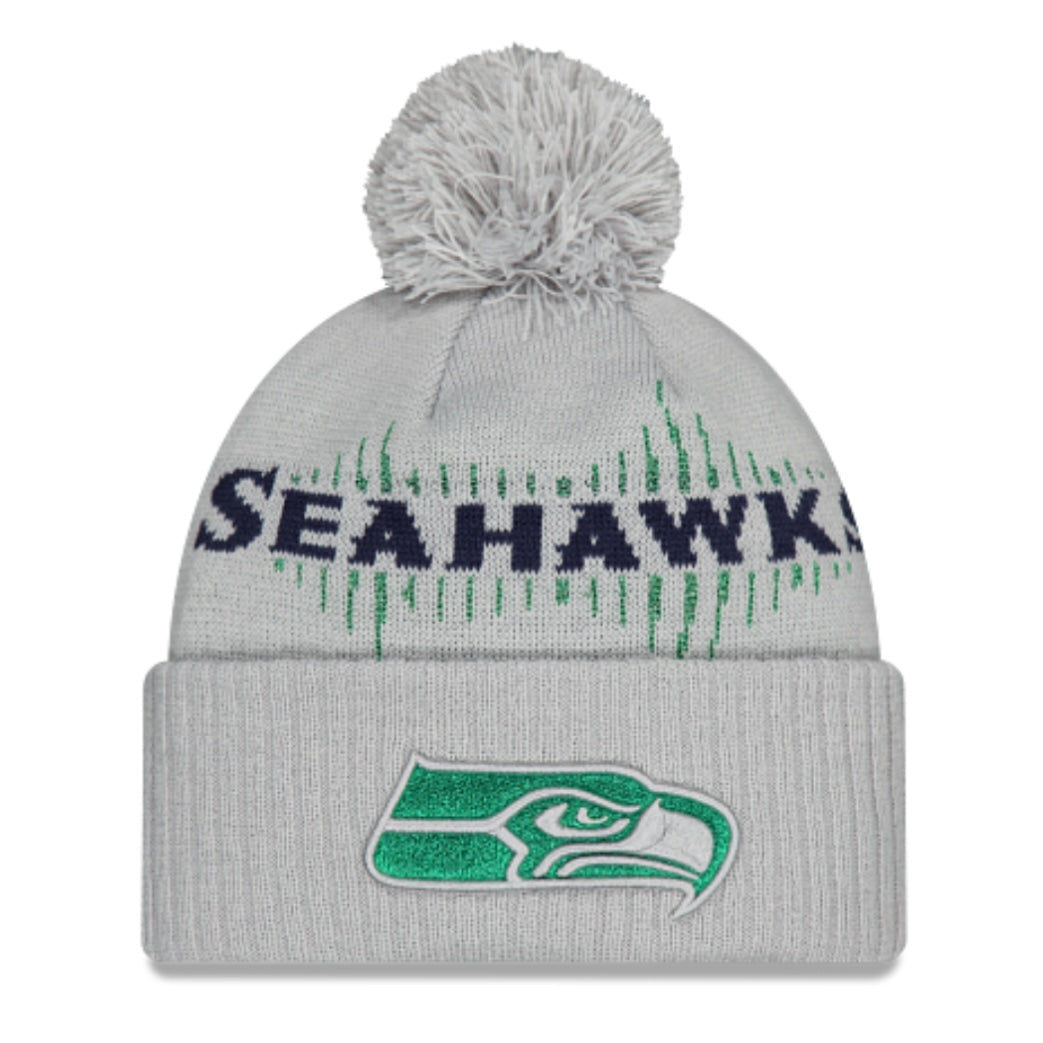 Seahawks 2025 Rivalries Sideline Wolf Gray Cuff Knit Pom Beanie