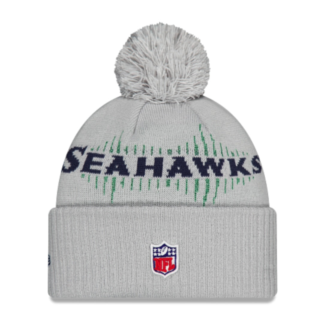Seahawks 2025 Rivalries Sideline Wolf Gray Cuff Knit Pom Beanie