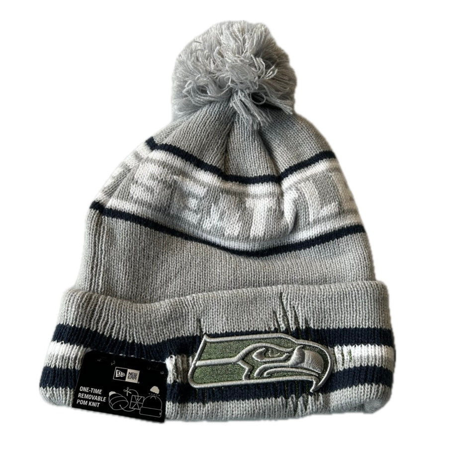 Seahawks 2025 Rivalries Sideline Striped Wolf Gray Cuff Knit Pom Beanie