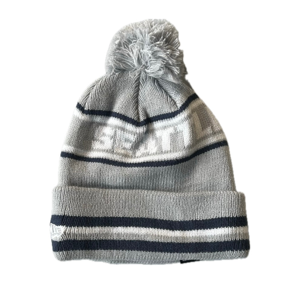 Seahawks 2025 Rivalries Sideline Striped Wolf Gray Cuff Knit Pom Beanie