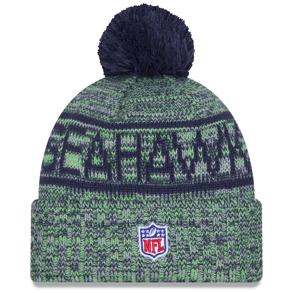 Seahawks 2025 Official Sideline Cuffed Knit Pom Beanie