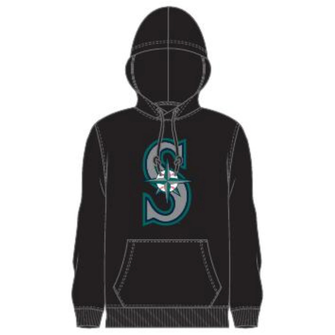 Mariners Primary Logo Black Hooded Pullover Sweatshirt