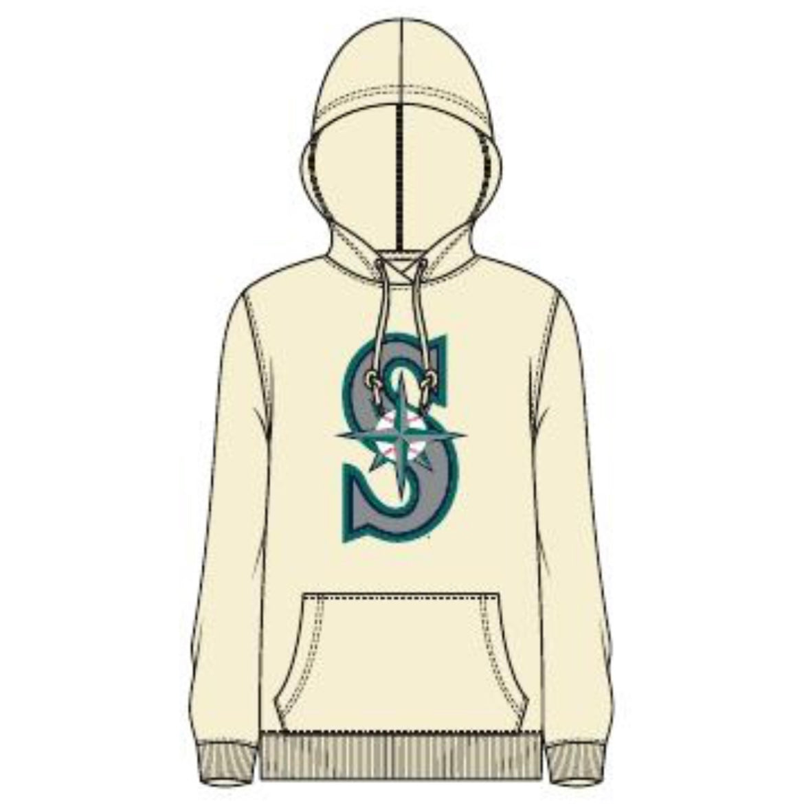Women's Mariners Primary Logo Ivory Hooded Pullover Sweatshirt