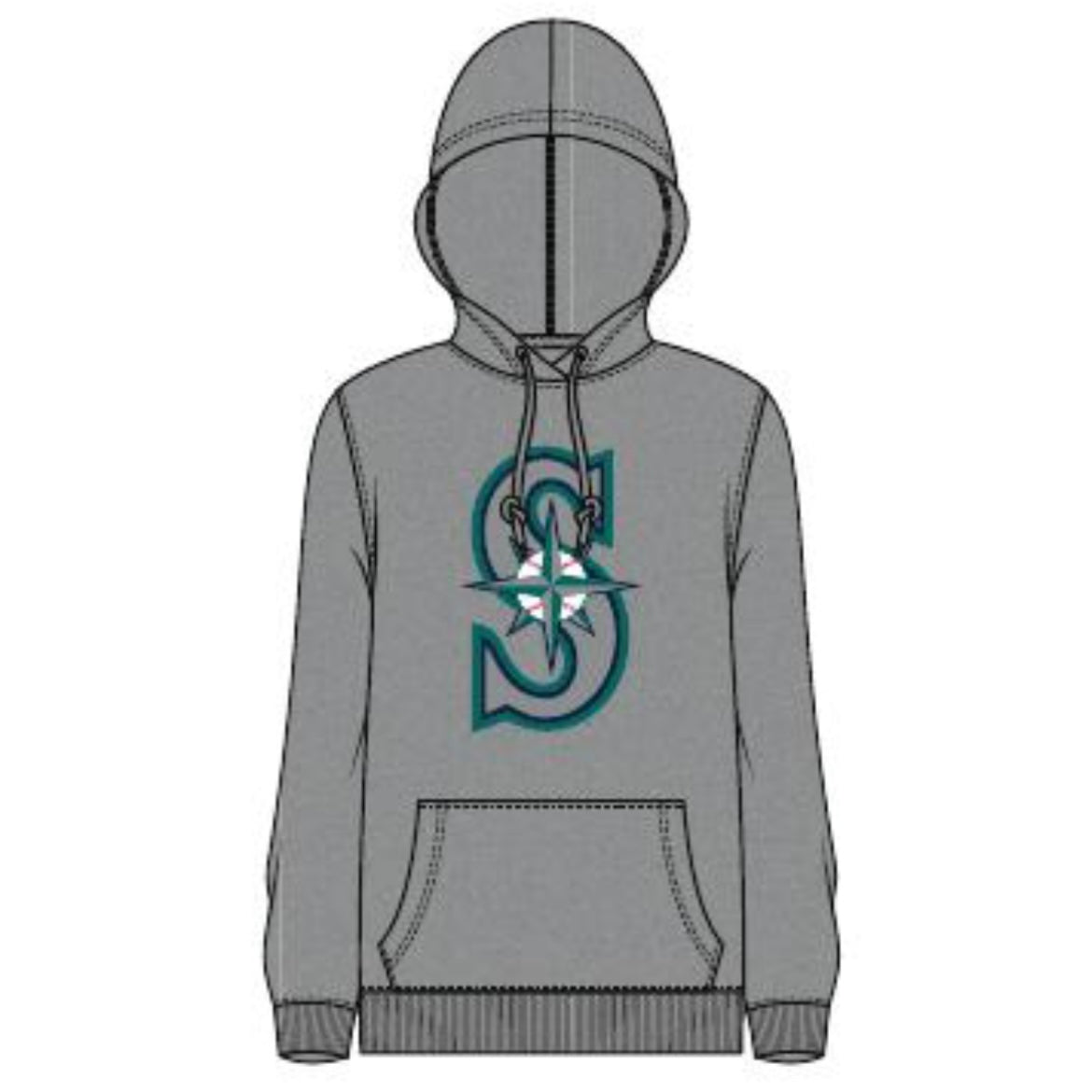 Women's Mariners Primary Logo Heather Grey Hooded Pullover Sweatshirt