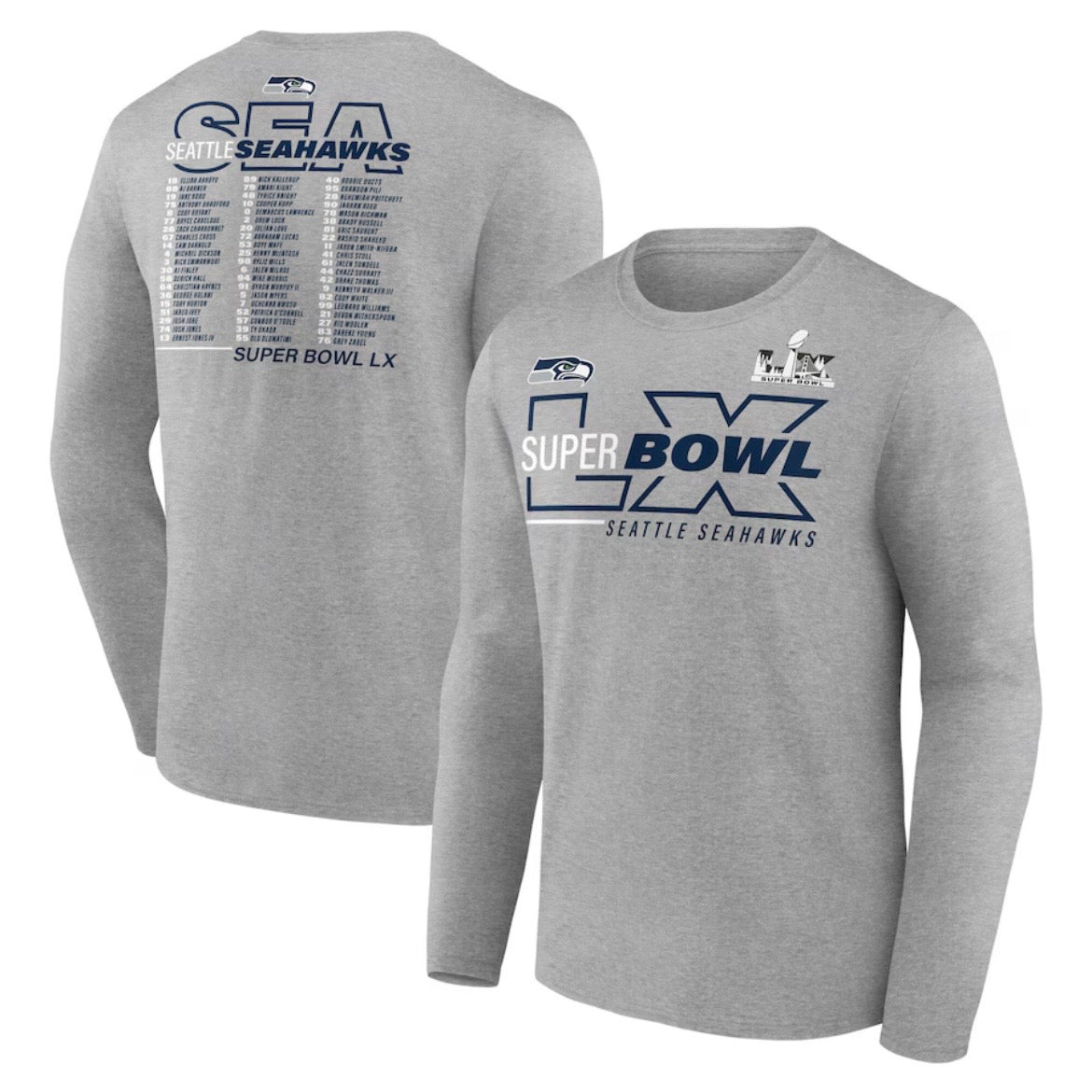 Seahawks Official Super Bowl LX Roster Long Sleeve Tee