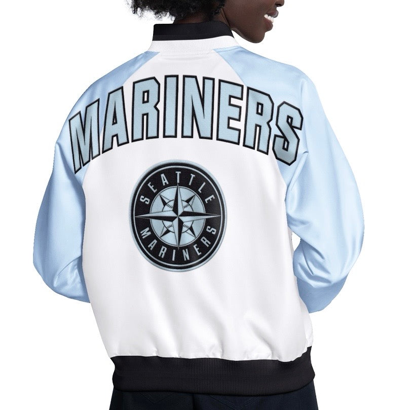 Women’s Mariners Light Blue / White Satin Starter Jacket