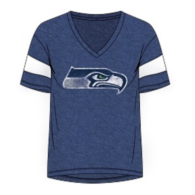 Women's Seahawks Distressed Stripe Sleeve Tee