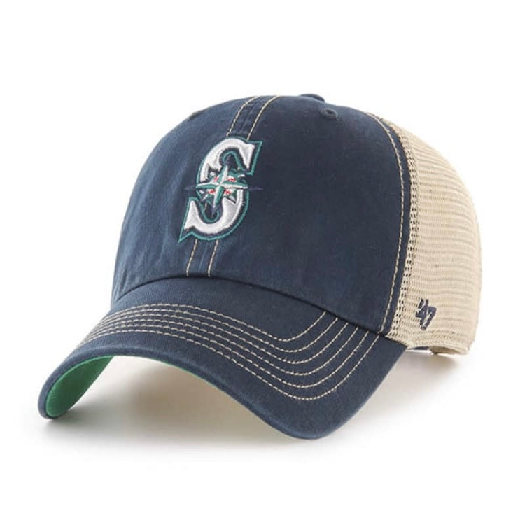 Mariners Navy Stitched Trucker Snapback Hat