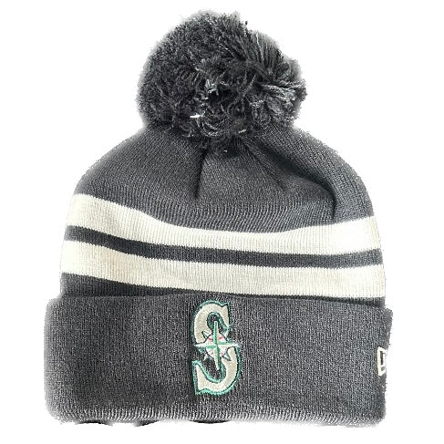 Mariners Navy Striped Pom Cuff Knit Beanie
