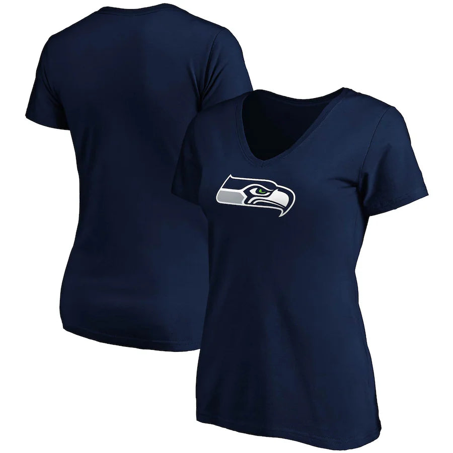 Women's Seahawks Navy Logo V-Neck Tee
