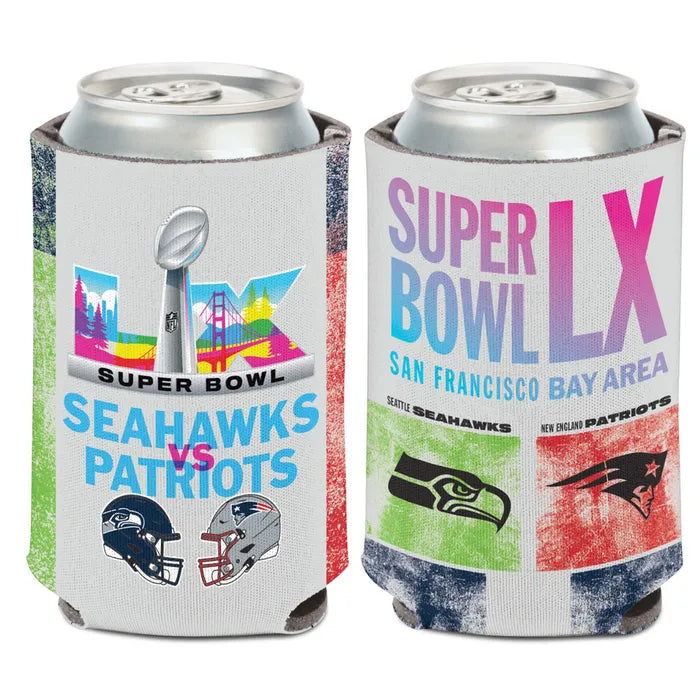 Seahawks vs Patriots Super Bowl LX Can Cooler Koozie
