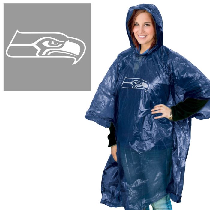 Seahawks Navy Team Logo Adult Rain Poncho