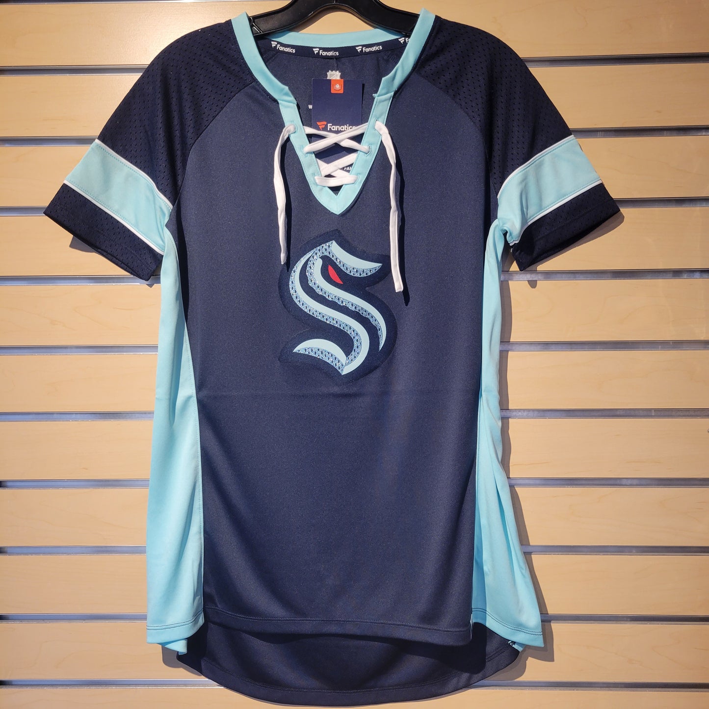 Women's Kraken Navy Hero Lace-Up V-Neck Shirt