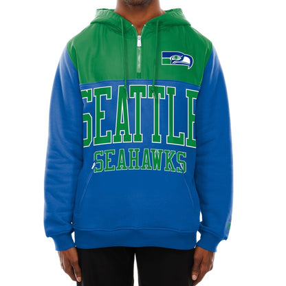 Seahawks Retro DryTek Wordmark 1/4 Zip Hooded Sweatshirt