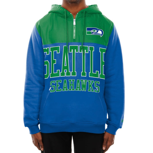 Seahawks Retro DryTek Wordmark 1/4 Zip Hooded Sweatshirt