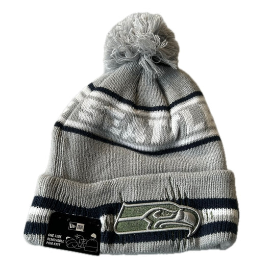 Seahawks 2025 Rivalries Sideline Striped Wolf Gray Cuff Knit Pom Beanie