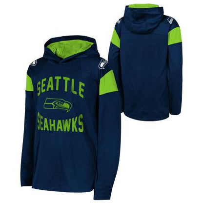 Youth Seahawks Navy Lime Pullover Hooded Sweatshirt