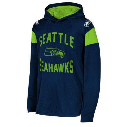 Youth Seahawks Navy Lime Pullover Hooded Sweatshirt