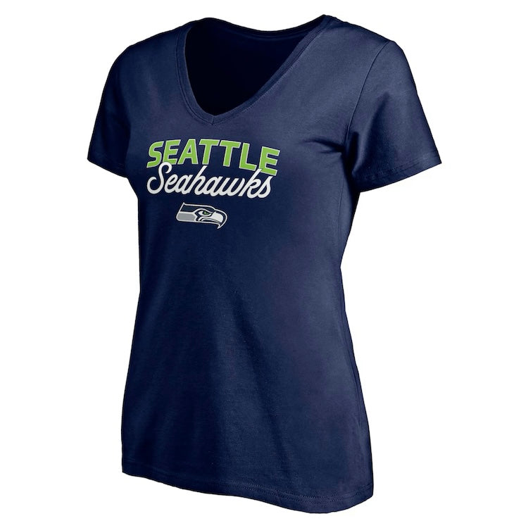 Women's Seahawks Navy Football V-Neck Tee