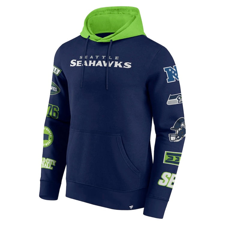 Seahawks Navy Patch Sleeves Pullover Hooded Sweatshirt