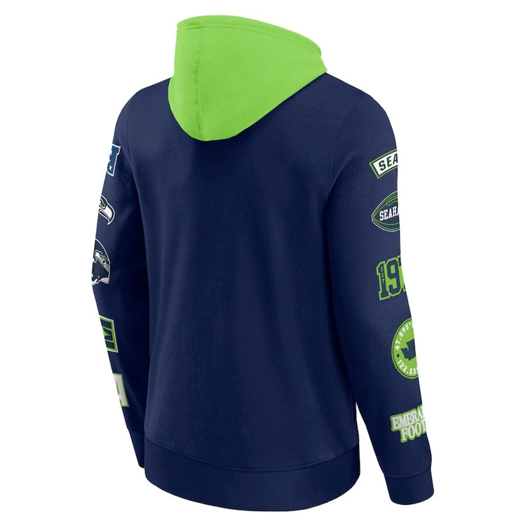 Seahawks Navy Patch Sleeves Pullover Hooded Sweatshirt