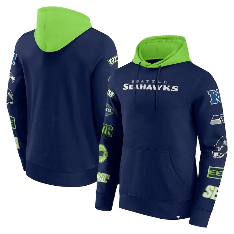 Seahawks Navy Patch Sleeves Pullover Hooded Sweatshirt