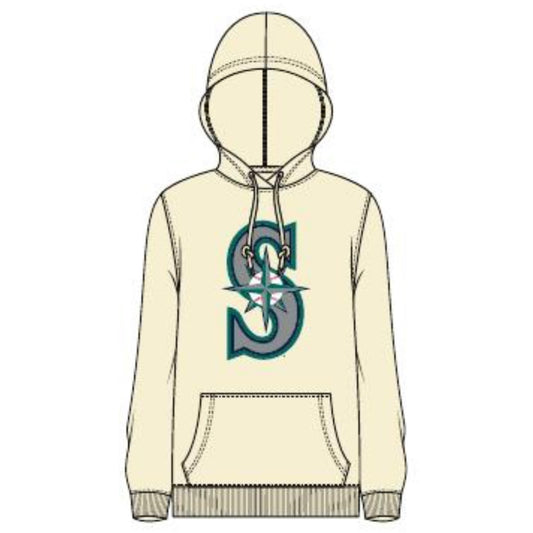 Women's Mariners Primary Logo Ivory Hooded Pullover Sweatshirt