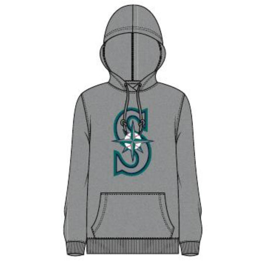 Women's Mariners Primary Logo Heather Grey Hooded Pullover Sweatshirt