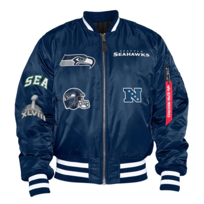 Seahawks Navy Alpha Bomber Reversible Jacket