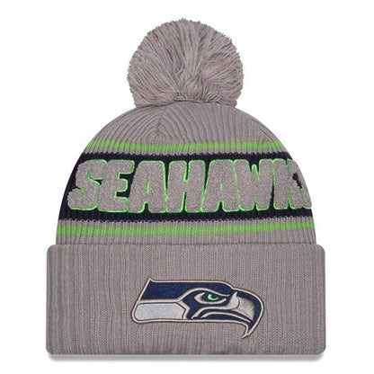 Seahawks 2024 Official Sideline Grey Cuffed Knit Pom Beanie