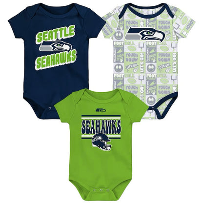 Infant Seahawks 3-Pack Creeper Set