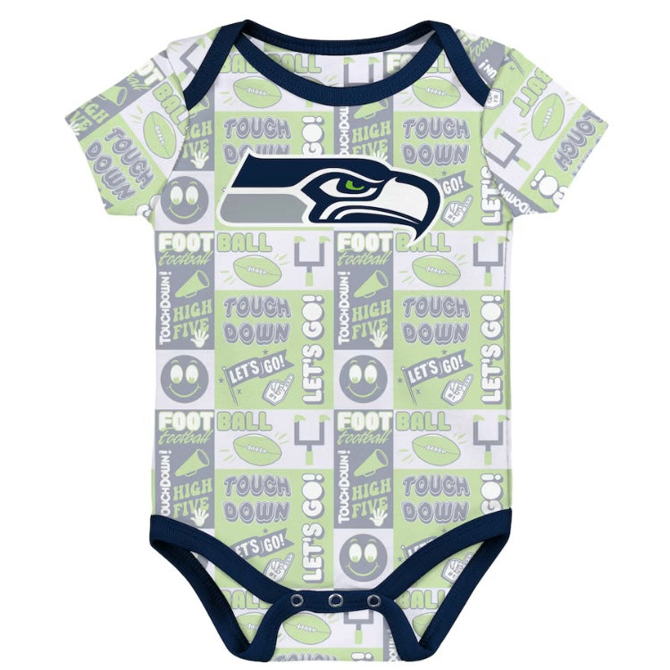 Infant Seahawks 3-Pack Creeper Set