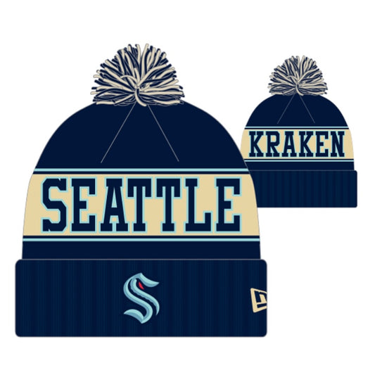 Kraken Navy/White/Ice Cuffed Knit Pom Beanie