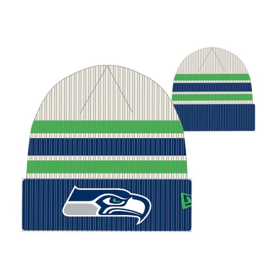 Seahawks White/Navy Cuffed Knit Beanie