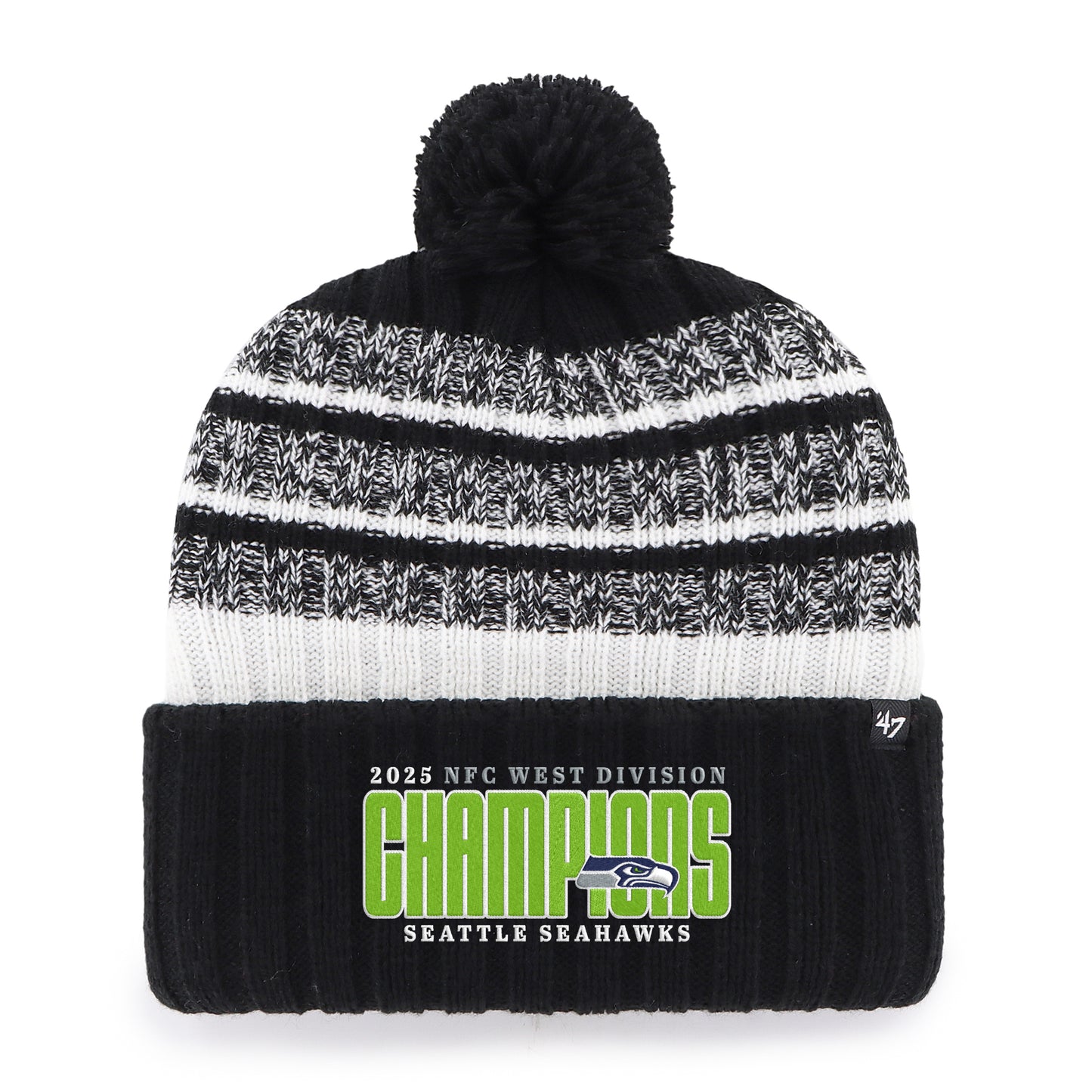 Seahawks 2025 NFC West Division Champions Official Cuff Knit Pom Beanie