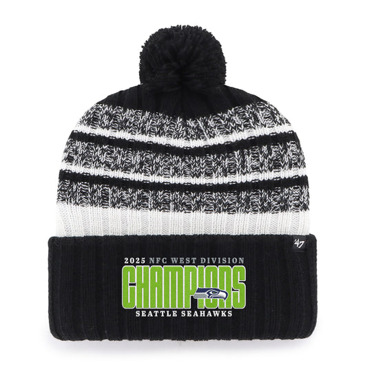 Seahawks 2025 NFC West Division Champions Official Cuff Knit Pom Beanie