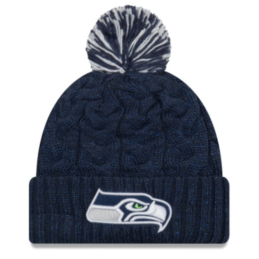 Women's Seahawks Navy Sparkle Cuffed Knit Pom Beanie