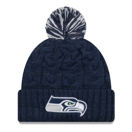 Seahawks Navy Glimmer Pom Knit Beanie