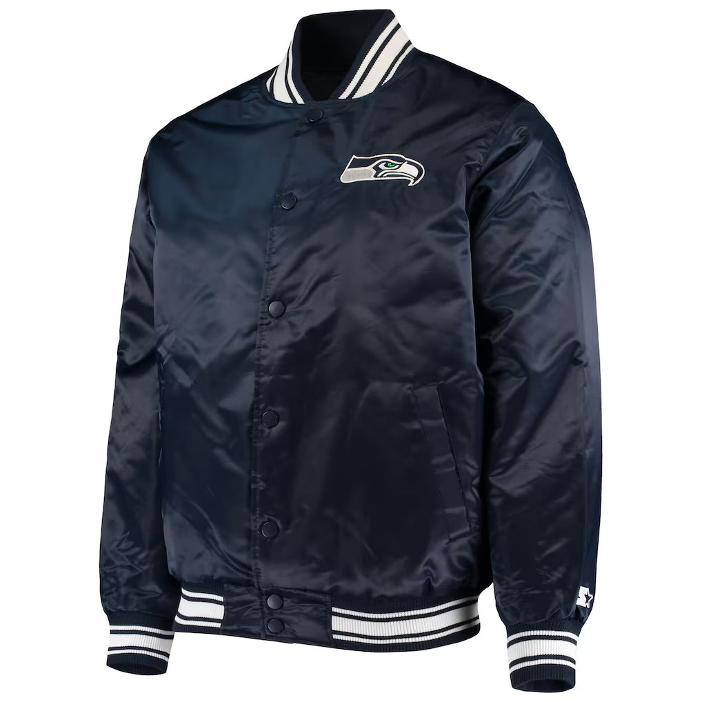 Seahawks Locker Room Satin Varsity Navy Starter Jacket