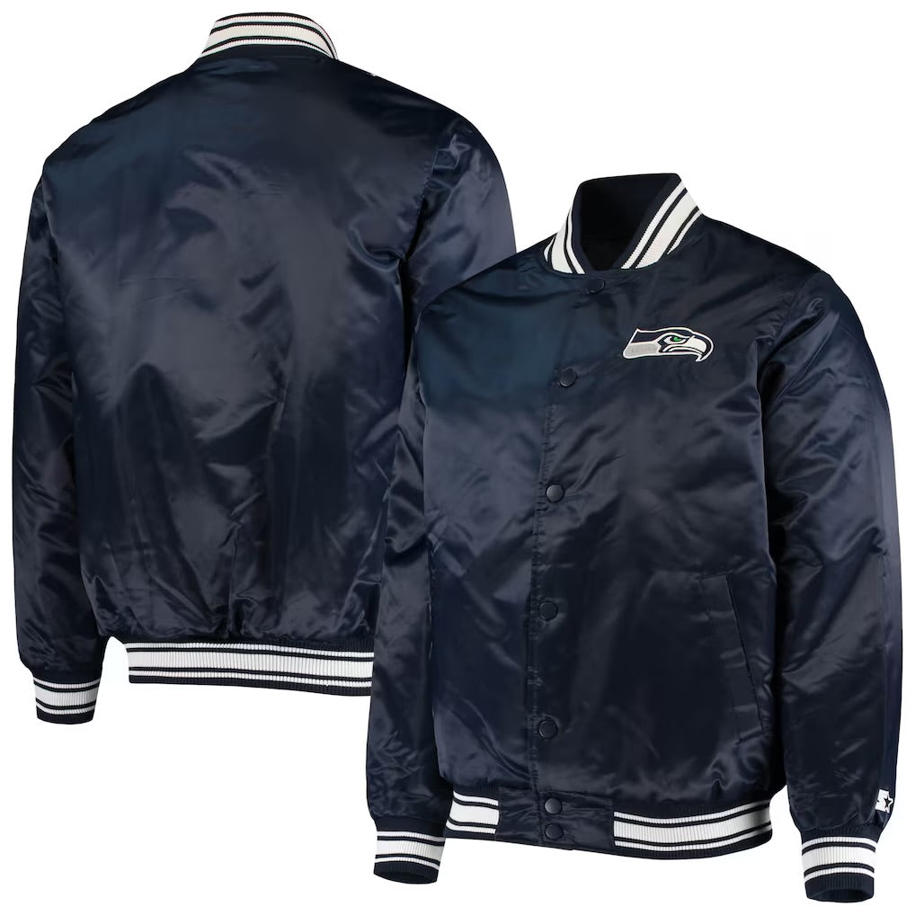 Seahawks Locker Room Satin Varsity Navy Starter Jacket