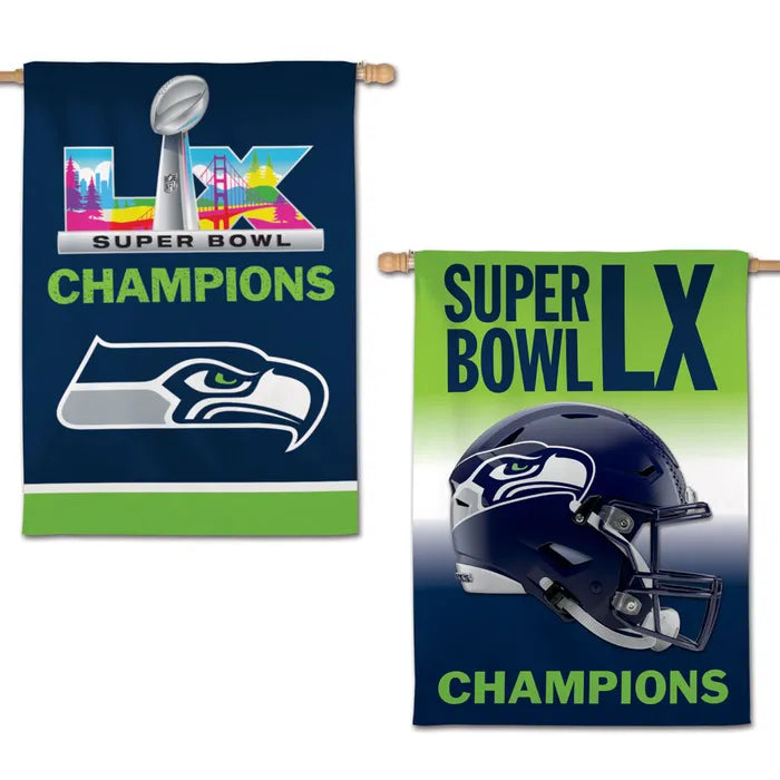 Seahawks Super Bowl LX Champions 2 Sided Vertical Flag