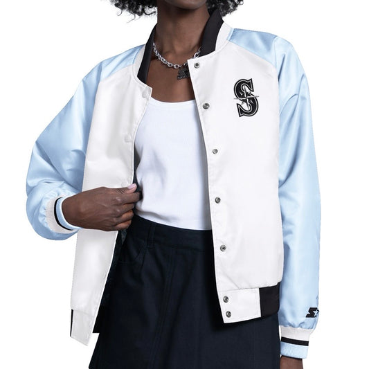 Women’s Mariners Light Blue / White Satin Starter Jacket
