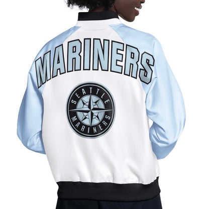 Women’s Mariners Light Blue / White Satin Starter Jacket