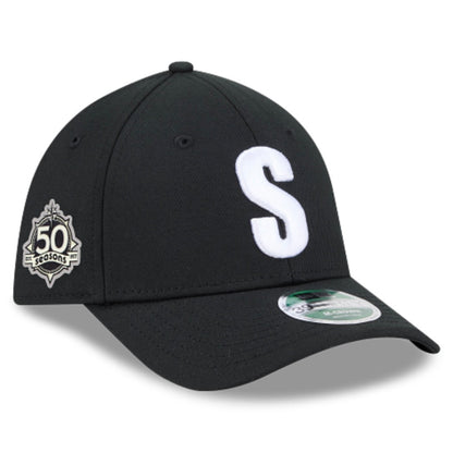 Mariners “50 Seasons” Side Patch Steelheads Stretch-Fit Black Hat