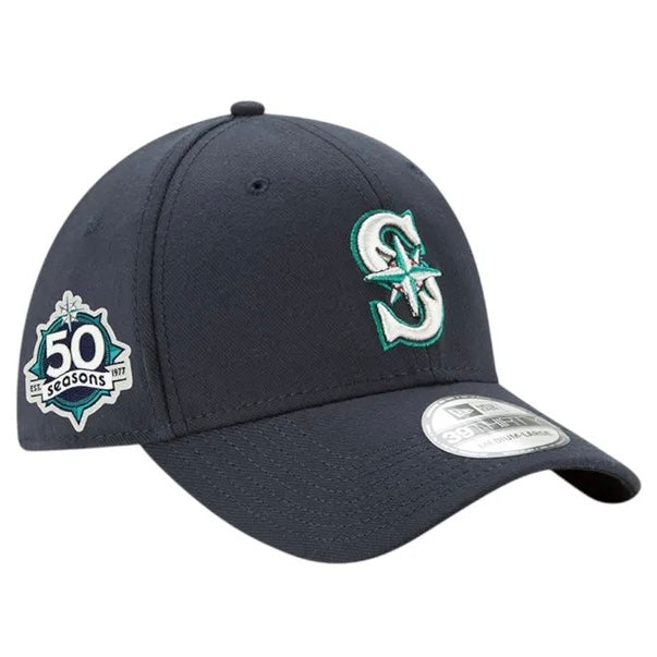 Mariners “50 Seasons” Side Patch Navy Stretch-Fit Black Hat