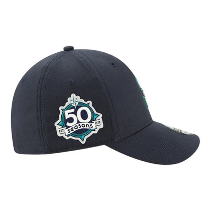 Mariners “50 Seasons” Side Patch Navy Stretch-Fit Black Hat