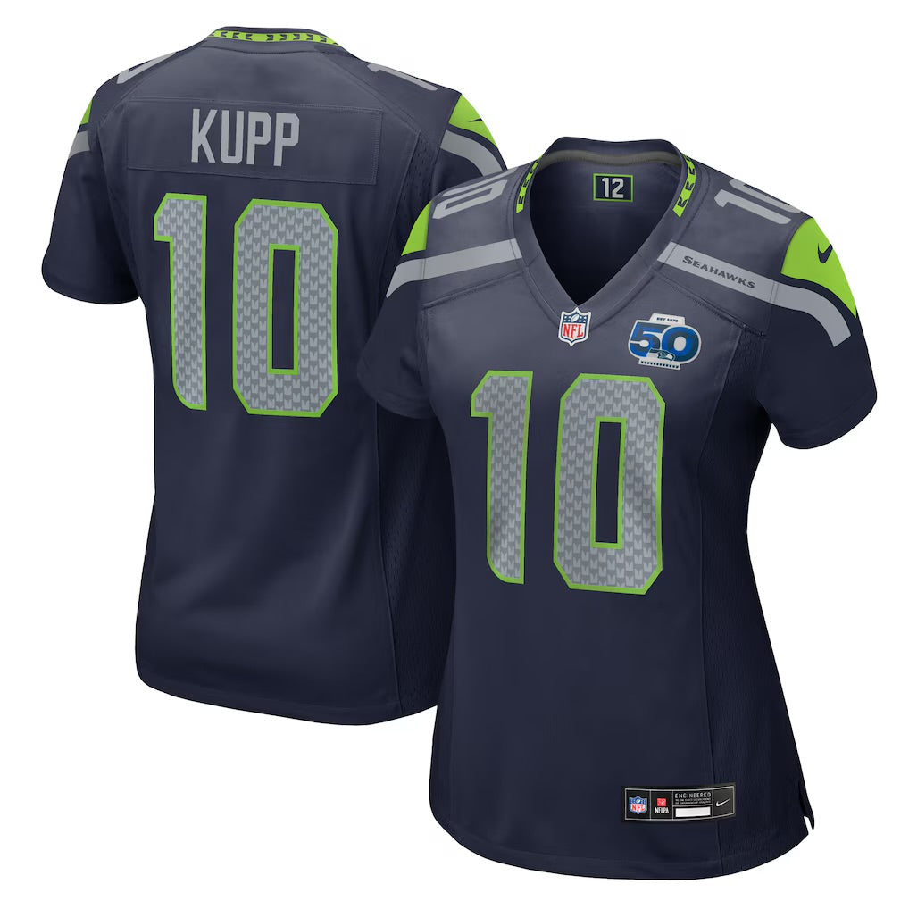 Women’s Seahawks “Kupp 10” 50th Season Patch Navy Game Jersey