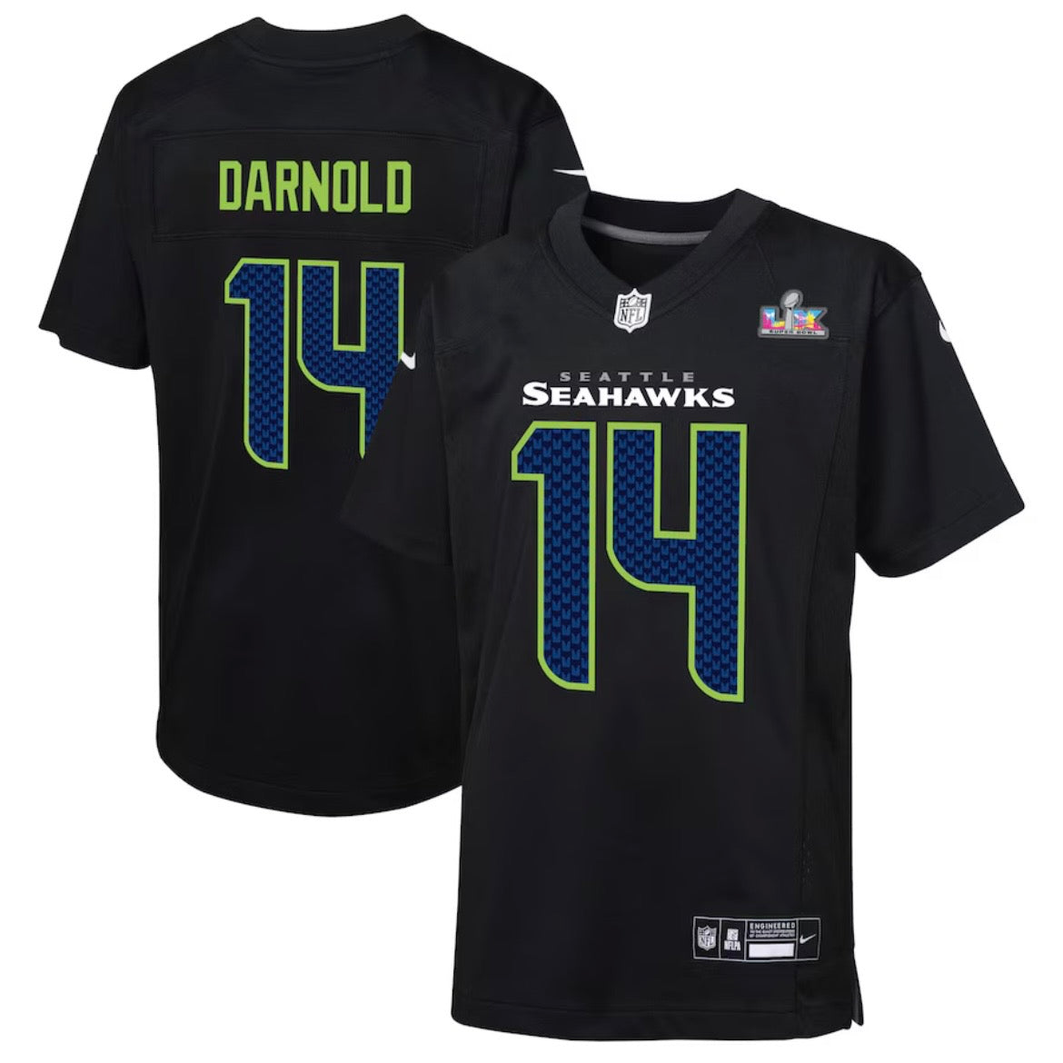 Youth Seahawks “Darnold 14” Super Bowl LX Blackout Game Jersey